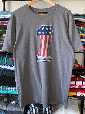 Harley Davidson Number 1 T-Shirt Dark Grey American Flag USA Patriotic